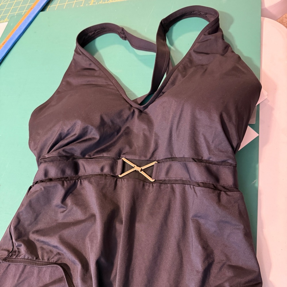 La Blanca Womens Black Plunge V-Neck One Piece Swimsuit Gold Hardware LB0PL17 16